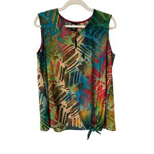 Pure Essence Abstract Tie Front Tank Top Size Large Textured Multicolor Funky